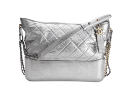 CHANEL GABRIELLE MEDIUM METALLIC SILVER CALFSKIN MIXED HARDWARE (2417xxxx) WITH CARD , DUST COVER AND BOX