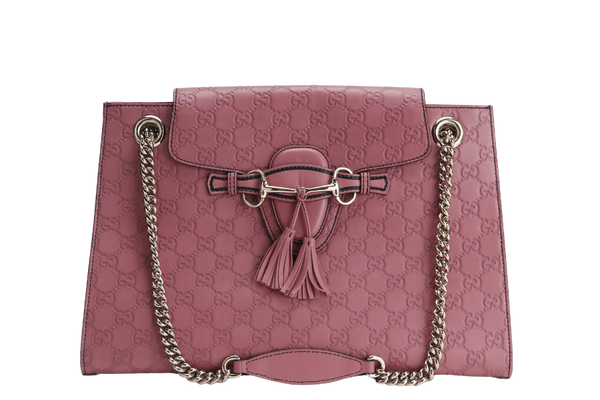 GUCCI EMILY CHAIN SHOULDER BAG (295403 525040 ) LARGE PINK GUCCISSIMA GOLD HARDWARE WITH DUST COVER