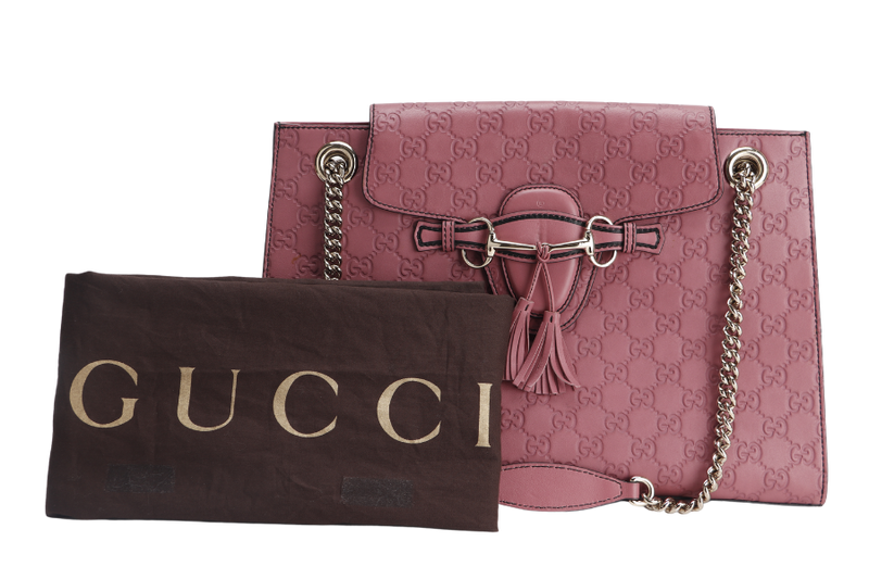 GUCCI EMILY CHAIN SHOULDER BAG (295403 525040 ) LARGE PINK GUCCISSIMA GOLD HARDWARE WITH DUST COVER