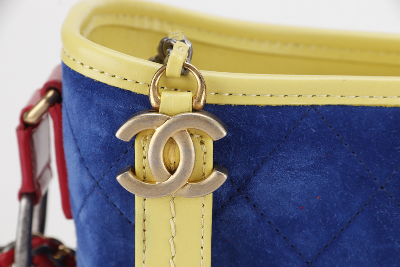 CHANEL GABRIEL HOBO BAG MEDIUM RED,BLUE, YELLOW SUEDE LEATHER GOLD HARDWARE (2424xxxx) WITH DUST COVER AND CARD