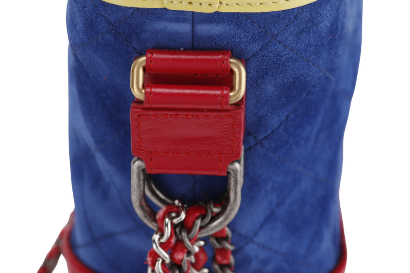 CHANEL GABRIEL HOBO BAG MEDIUM RED,BLUE, YELLOW SUEDE LEATHER GOLD HARDWARE (2424xxxx) WITH DUST COVER AND CARD