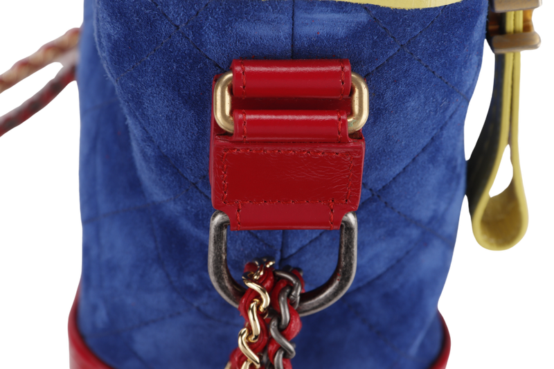 CHANEL GABRIEL HOBO BAG MEDIUM RED,BLUE, YELLOW SUEDE LEATHER GOLD HARDWARE (2424xxxx) WITH DUST COVER AND CARD