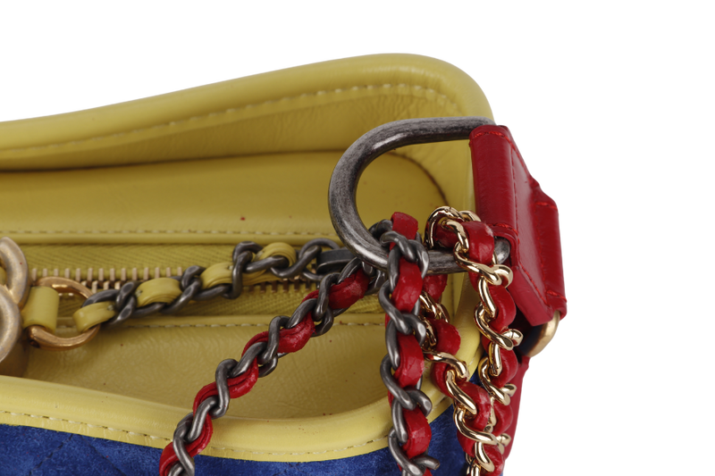 CHANEL GABRIEL HOBO BAG MEDIUM RED,BLUE, YELLOW SUEDE LEATHER GOLD HARDWARE (2424xxxx) WITH DUST COVER AND CARD