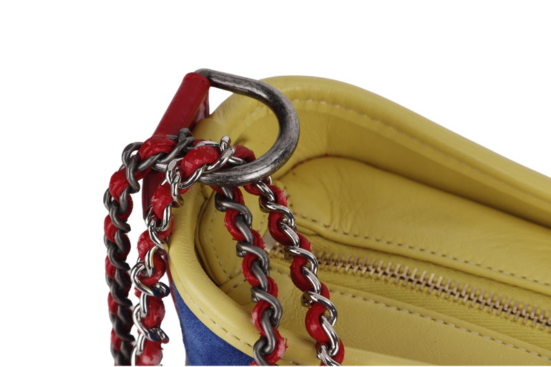 CHANEL GABRIEL HOBO BAG MEDIUM RED,BLUE, YELLOW SUEDE LEATHER GOLD HARDWARE (2424xxxx) WITH DUST COVER AND CARD