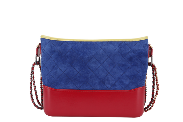 CHANEL GABRIEL HOBO BAG MEDIUM RED,BLUE, YELLOW SUEDE LEATHER GOLD HARDWARE (2424xxxx) WITH DUST COVER AND CARD