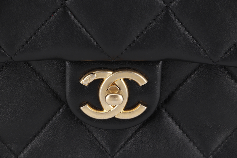 CHANEL SINGLE FLAP BAG 22CM BLACK LAMBSKIN GOLD HARDWARE (JC2Hxxxx) WITH DUST COVER AND BOX