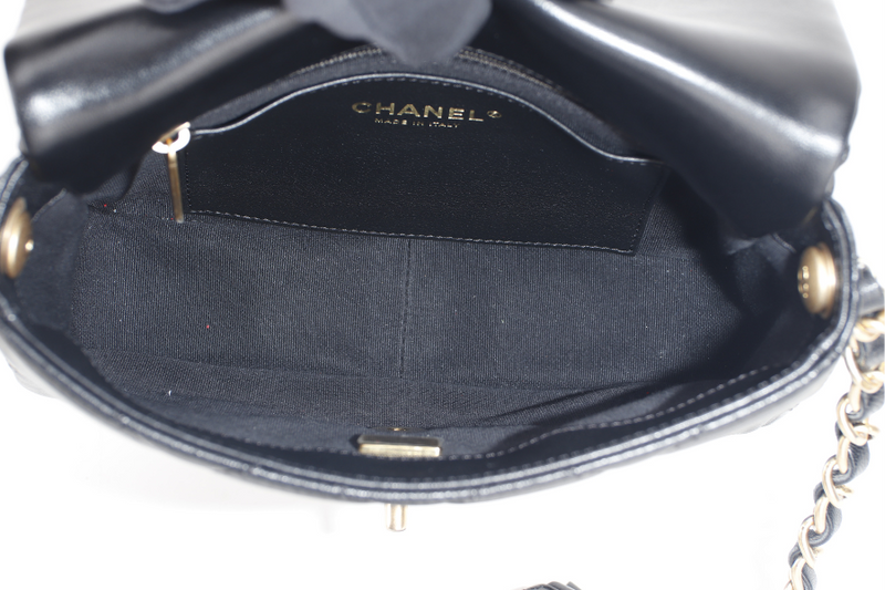 CHANEL SINGLE FLAP BAG 22CM BLACK LAMBSKIN GOLD HARDWARE (JC2Hxxxx) WITH DUST COVER AND BOX