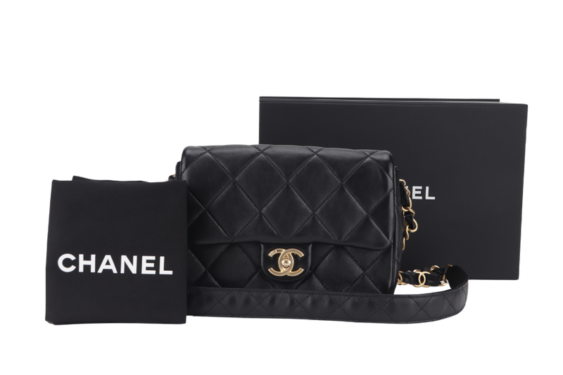 CHANEL SINGLE FLAP BAG 22CM BLACK LAMBSKIN GOLD HARDWARE (JC2Hxxxx) WITH DUST COVER AND BOX