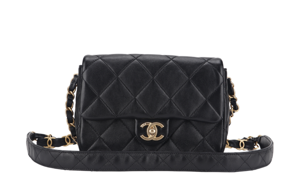 CHANEL SINGLE FLAP BAG 22CM BLACK LAMBSKIN GOLD HARDWARE (JC2Hxxxx) WITH DUST COVER AND BOX