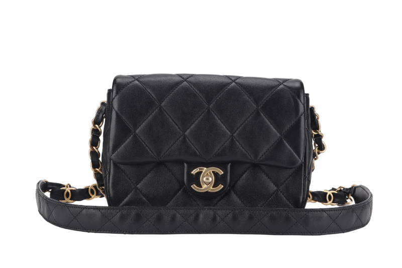 CHANEL SINGLE FLAP BAG 22CM BLACK LAMBSKIN GOLD HARDWARE (JC2Hxxxx) WITH DUST COVER AND BOX