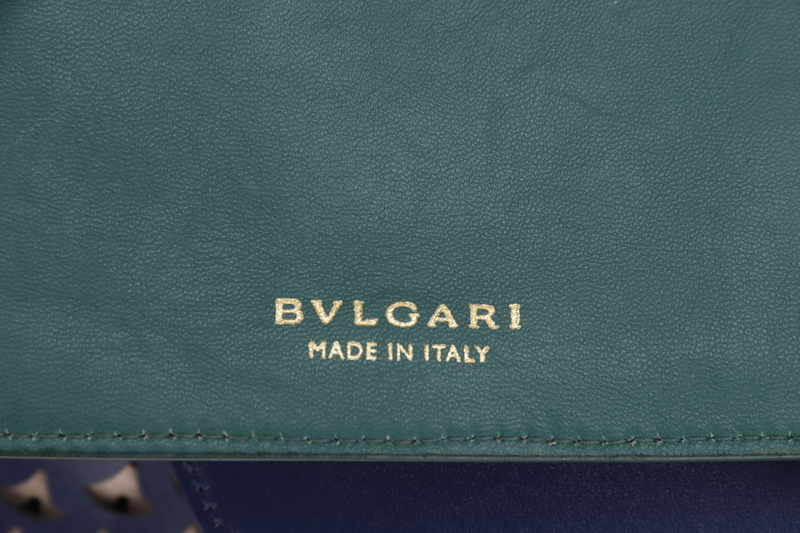 BVLGARI ISABELLA ROSSELLINI DIVA MONOGRAM BLUE &amp; WHITE LEATHER GOLD HARDWARE 19549865 WITH STRAP