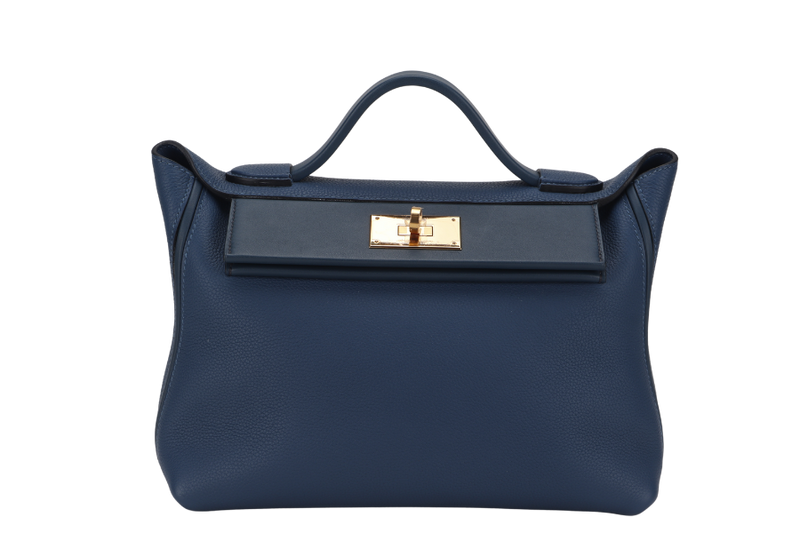 HERMES 24-24 29CM DEEP BLUE TAURILLON MAURICE VEAU SWIFT LEATHER GOLD HARDWARE STAMP Z (2021)  WITH STRAP, DUST COVER AND BOX