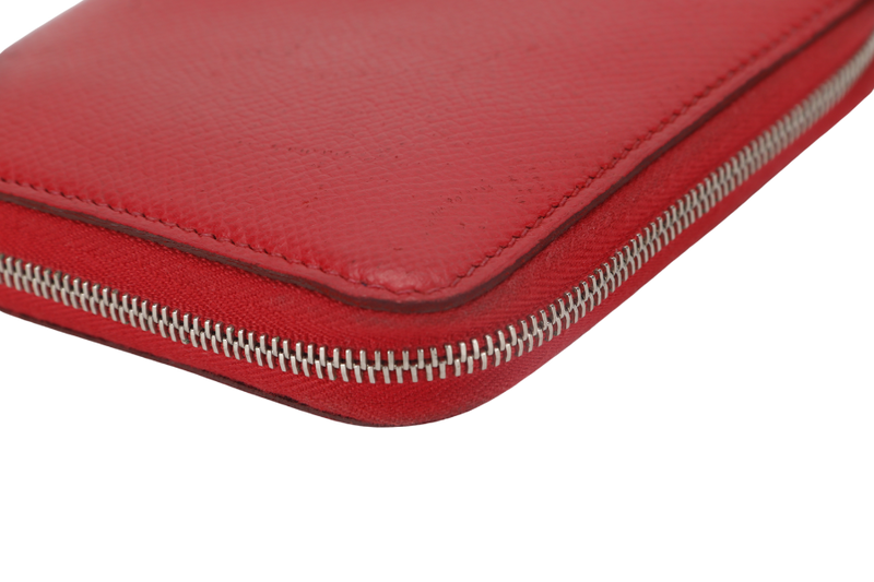 HERMES AZAP COMPACT SILK'IN COIN CASE RED EPSOM LEATHER PALLADIUM HARDWARE STAMP T (2015) WITH BOX