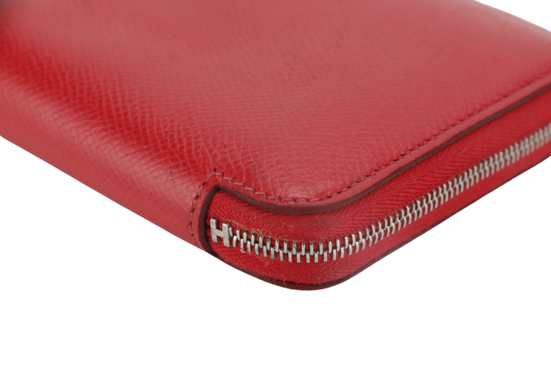 HERMES AZAP COMPACT SILK'IN COIN CASE RED EPSOM LEATHER PALLADIUM HARDWARE STAMP T (2015) WITH BOX