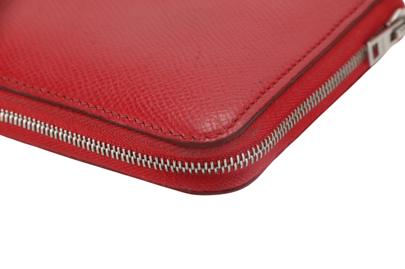 HERMES AZAP COMPACT SILK'IN COIN CASE RED EPSOM LEATHER PALLADIUM HARDWARE STAMP T (2015) WITH BOX