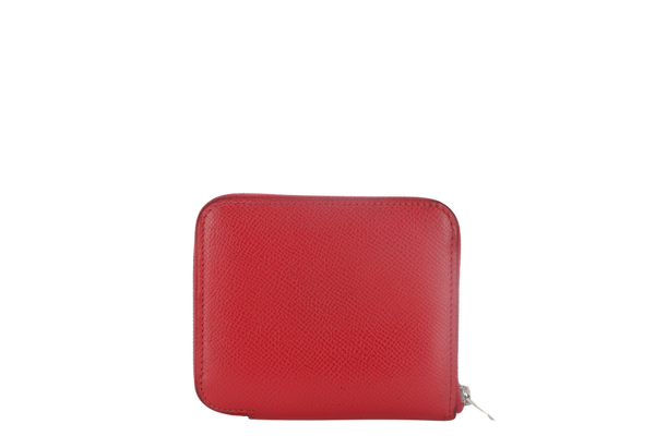 HERMES AZAP COMPACT SILK'IN COIN CASE RED EPSOM LEATHER PALLADIUM HARDWARE STAMP T (2015) WITH BOX