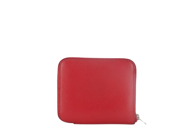 HERMES AZAP COMPACT SILK'IN COIN CASE RED EPSOM LEATHER PALLADIUM HARDWARE STAMP T (2015) WITH BOX