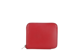 HERMES AZAP COMPACT SILK'IN COIN CASE RED EPSOM LEATHER PALLADIUM HARDWARE STAMP T (2015) WITH BOX