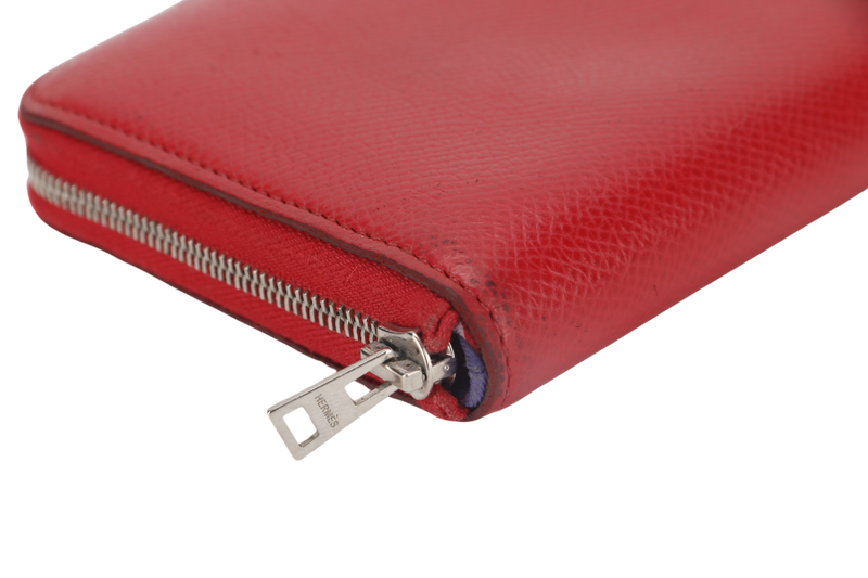 HERMES AZAP COMPACT SILK'IN COIN CASE RED EPSOM LEATHER PALLADIUM HARDWARE STAMP T (2015) WITH BOX