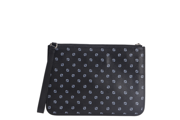 LOEWE MADRID ISLA CLUTCH BLUE MONOGRAM BLACK CALFSKIN - PIEL VACUNO & PALLADIUM HARDWARE (061402) WITH DUST COVER AND BOX