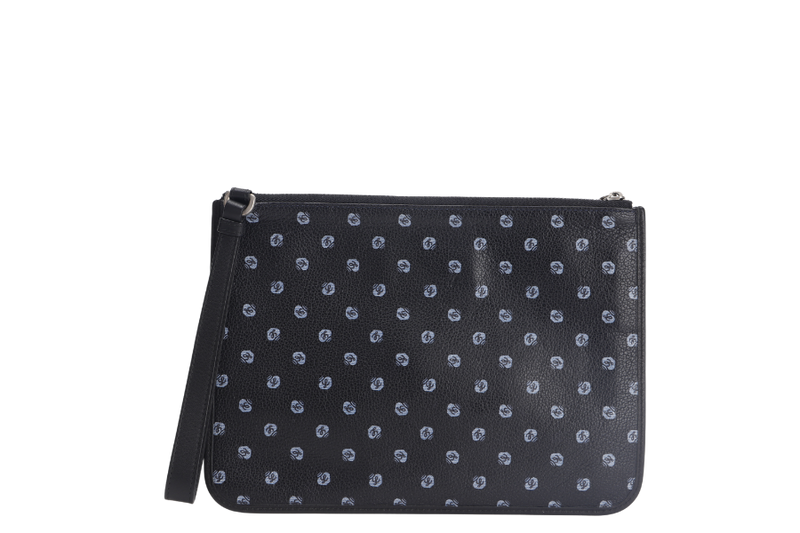 LOEWE MADRID ISLA CLUTCH BLUE MONOGRAM BLACK CALFSKIN - PIEL VACUNO & PALLADIUM HARDWARE (061402) WITH DUST COVER AND BOX