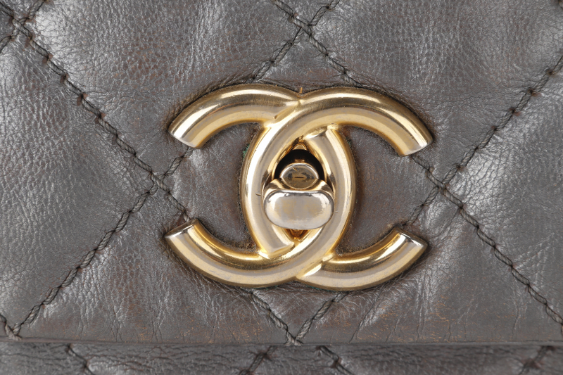 CHANEL RETRO CHAIN ACCORDIAN FLAP LARGE GREY LAMBSKIN LEATHER GOLD HARDWARE (1446xxxx) WITH DUST COVER