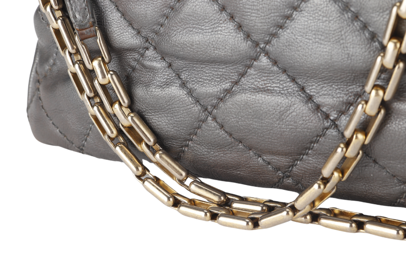 CHANEL RETRO CHAIN ACCORDIAN FLAP LARGE GREY LAMBSKIN LEATHER GOLD HARDWARE (1446xxxx) WITH DUST COVER