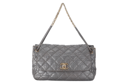 CHANEL RETRO CHAIN ACCORDIAN FLAP LARGE GREY LAMBSKIN LEATHER GOLD HARDWARE (1446xxxx) WITH DUST COVER