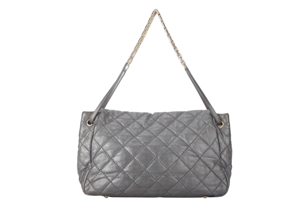 CHANEL RETRO CHAIN ACCORDIAN FLAP LARGE GREY LAMBSKIN LEATHER GOLD HARDWARE (1446xxxx) WITH DUST COVER