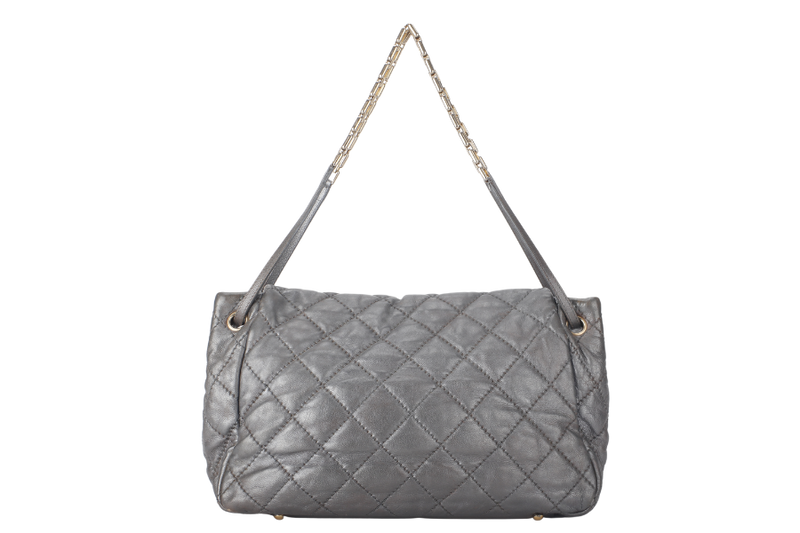 CHANEL RETRO CHAIN ACCORDIAN FLAP LARGE GREY LAMBSKIN LEATHER GOLD HARDWARE (1446xxxx) WITH DUST COVER