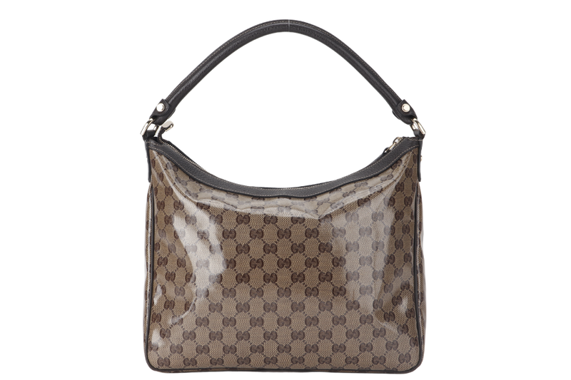 GUCCI (203581 201990) GG MEDIUM BROWN CRYSTAL LEATHER HOBO BAG GOLD HARDWARE WITH DUST COVER