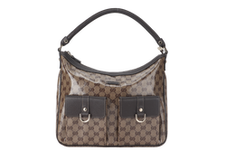 GUCCI (203581 201990) GG MEDIUM BROWN CRYSTAL LEATHER HOBO BAG GOLD HARDWARE WITH DUST COVER