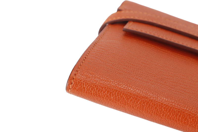 HERMES KELLY WALLET FEU CHEVRE LEATHER PALLADIUM HARDWARE STAMP T (2015) WITH DUST COVER