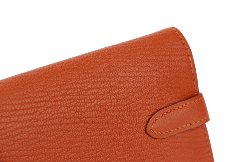 HERMES KELLY WALLET FEU CHEVRE LEATHER PALLADIUM HARDWARE STAMP T (2015) WITH DUST COVER