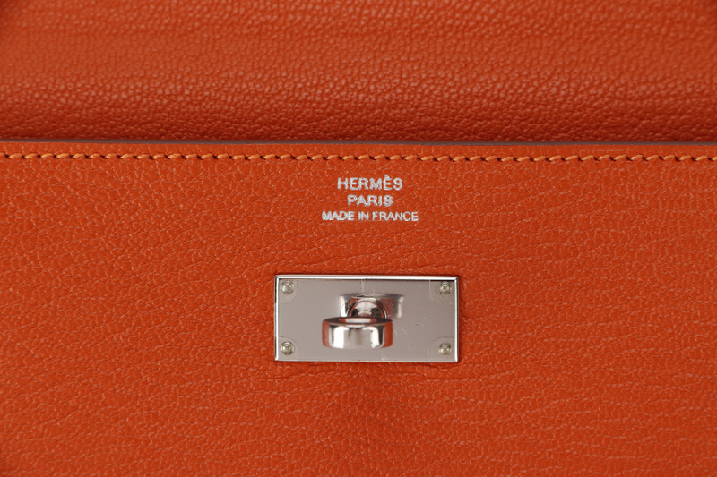 HERMES KELLY WALLET FEU CHEVRE LEATHER PALLADIUM HARDWARE STAMP T (2015) WITH DUST COVER