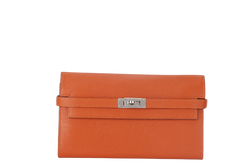 HERMES KELLY WALLET FEU CHEVRE LEATHER PALLADIUM HARDWARE STAMP T (2015) WITH DUST COVER