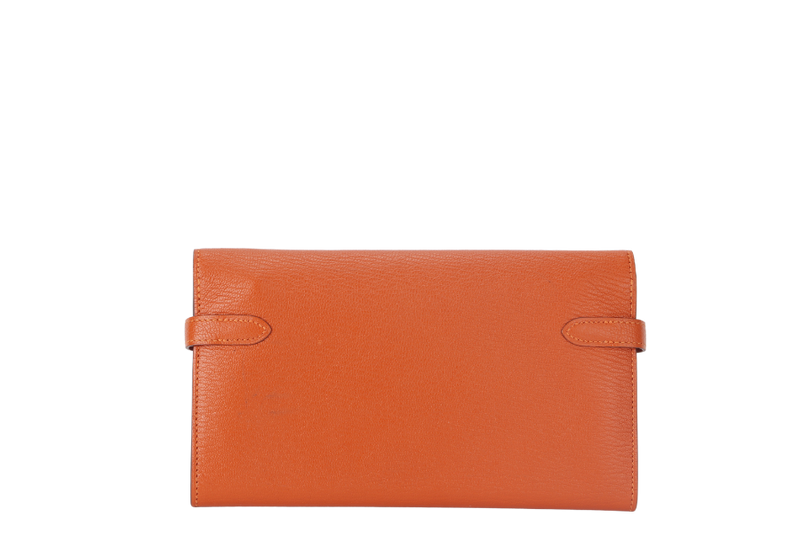 HERMES KELLY WALLET FEU CHEVRE LEATHER PALLADIUM HARDWARE STAMP T (2015) WITH DUST COVER