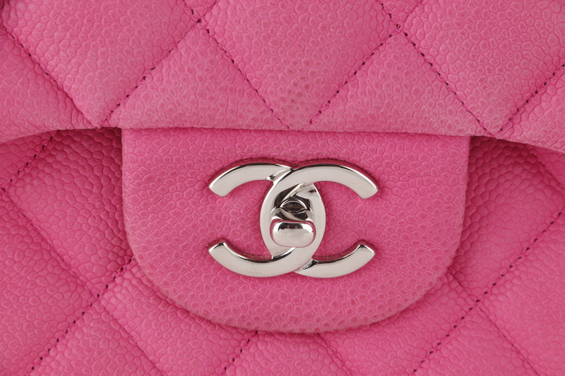 CHANEL CLASSIC DOUBLE FLAP BAG JUMBO FUSCHIA SUEDE CAVIAR SILVER HARDWARE (1803xxxx) NO DUST COVER