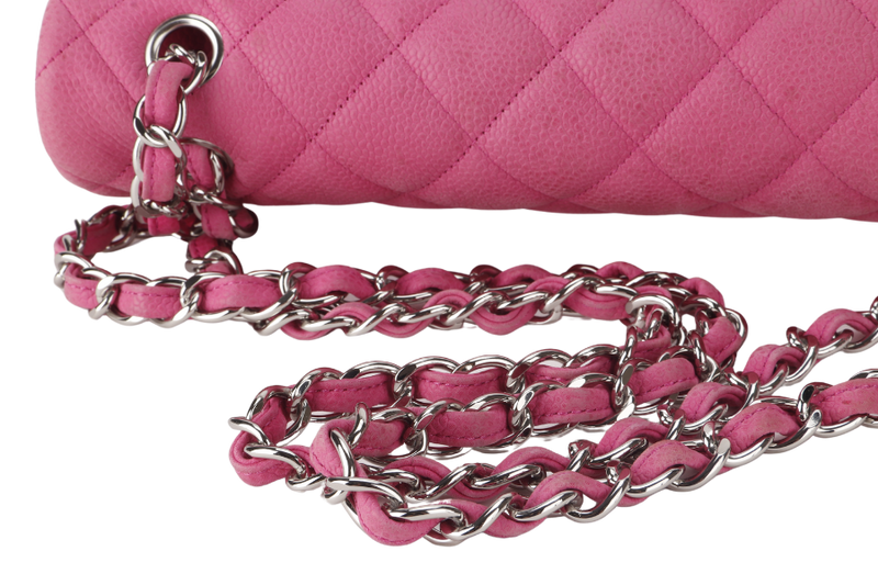 CHANEL CLASSIC DOUBLE FLAP BAG JUMBO FUSCHIA SUEDE CAVIAR SILVER HARDWARE (1803xxxx) NO DUST COVER