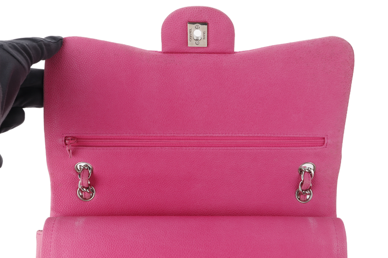 CHANEL CLASSIC DOUBLE FLAP BAG JUMBO FUSCHIA SUEDE CAVIAR SILVER HARDWARE (1803xxxx) NO DUST COVER