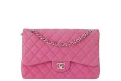 CHANEL CLASSIC DOUBLE FLAP BAG JUMBO FUSCHIA SUEDE CAVIAR SILVER HARDWARE (1803xxxx) NO DUST COVER