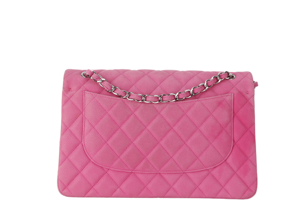 CHANEL CLASSIC DOUBLE FLAP BAG JUMBO FUSCHIA SUEDE CAVIAR SILVER HARDWARE (1803xxxx) NO DUST COVER