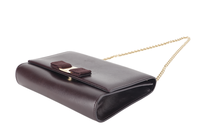 SALVATOR FERRAGAMO VALA RIBBON LONG WALLET BORDEAUX LEATHER (AU-22-B558) NO DUST COVER