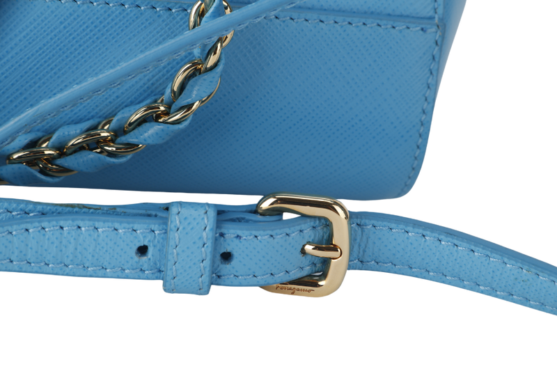 SALVATORE FERRAGAMO CARRIE VARA (EZ.21 F570) BLUE LEATHER 2WAY BAG GOLD HARDWARE WITH DUST COVER