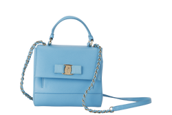 SALVATORE FERRAGAMO CARRIE VARA (EZ.21 F570) BLUE LEATHER 2WAY BAG GOLD HARDWARE WITH DUST COVER