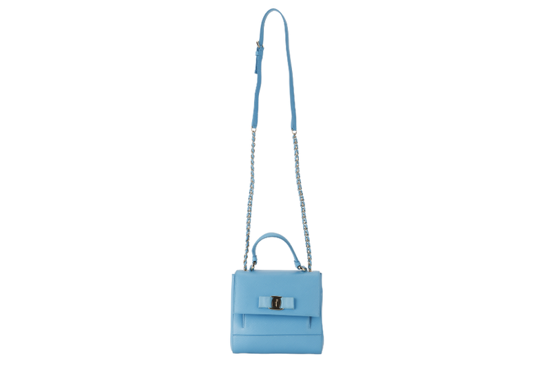 SALVATORE FERRAGAMO CARRIE VARA (EZ.21 F570) BLUE LEATHER 2WAY BAG GOLD HARDWARE WITH DUST COVER