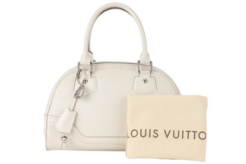 LOUIS VUITTON BOWLING MONTAIGNE PM (M6932J) WHITE EPI LEATHER SILVER HARDWARE WITH DUST COVER