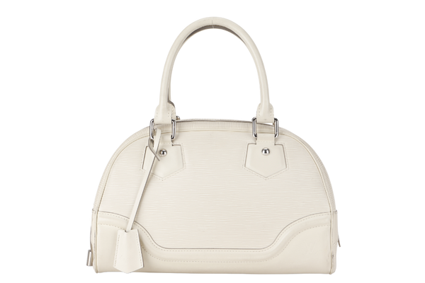 LOUIS VUITTON BOWLING MONTAIGNE PM (M6932J) WHITE EPI LEATHER SILVER HARDWARE WITH DUST COVER