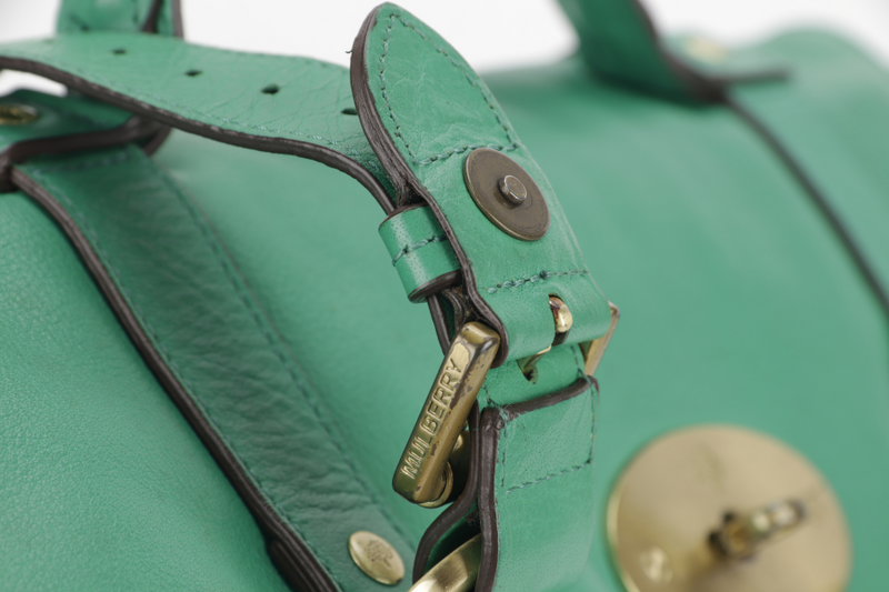 MULBERRY ALEXA 2 WAY SHOULDER BAG LARGE GREEN LEATHER GOLD HARDWARE (5167571) WITH LONG STRAP AND DUST COVER