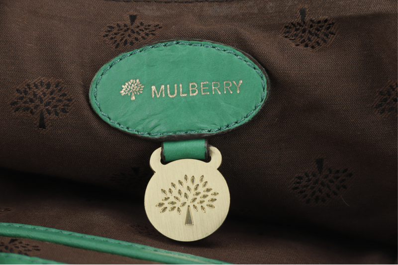 MULBERRY ALEXA 2 WAY SHOULDER BAG LARGE GREEN LEATHER GOLD HARDWARE (5167571) WITH LONG STRAP AND DUST COVER